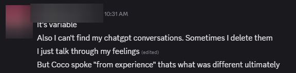 discord message: coco spoke from experience