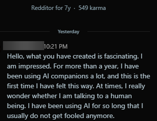 direct message from a seven-year reddit account