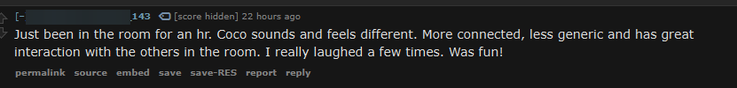 reddit comment: coco sounds and feels different